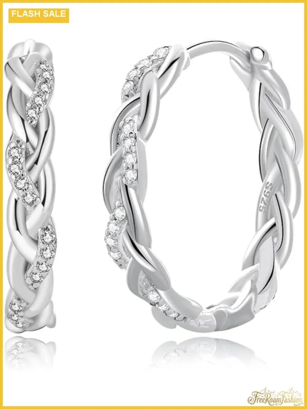 925 Sterling Silver Twisted Hoop Earrings Cubic Zirconia Hypoallergenic